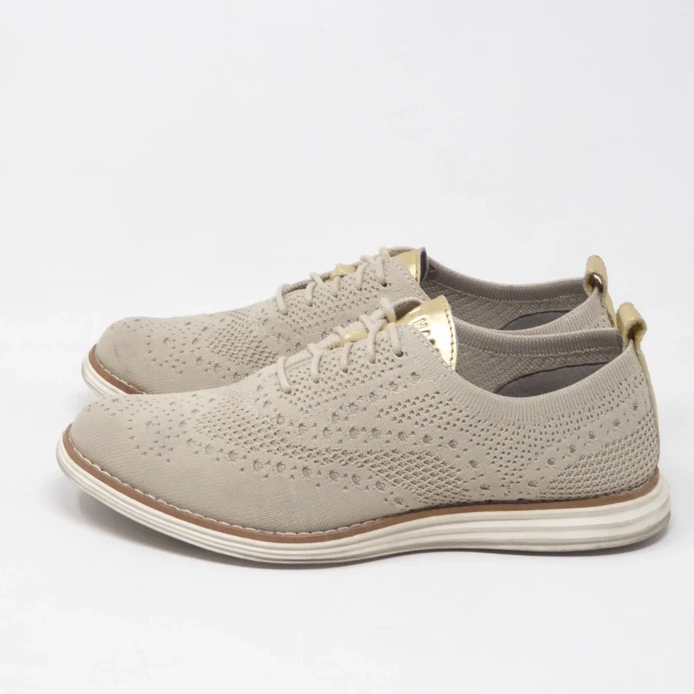 Cole Haan Womens Originalgrand Wingtip Oxfords Stitchlite Beige Gold Knit 6B